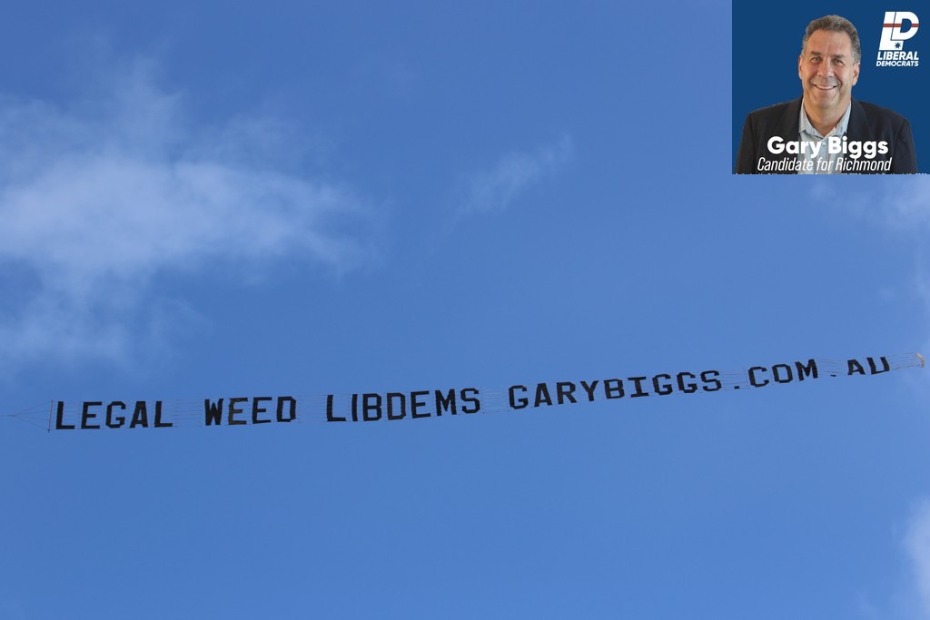 sky advertising says "Legal Weed"