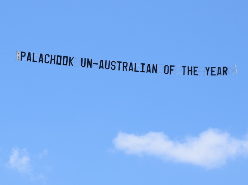 Protest Banner Flys from the Border to Brisbane