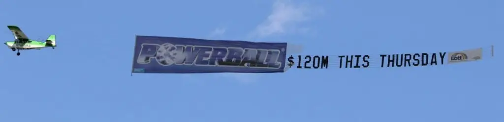Combination SKY-ADS reads "Powerball $20M this Thursday"