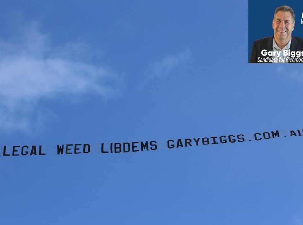 sky advertising says "Legal Weed"