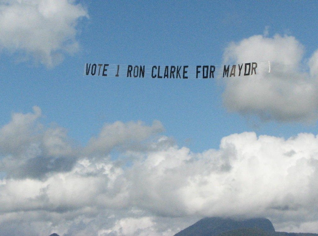 vote 1 political sky-sign, flying in the sky